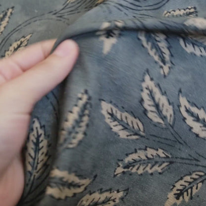 Neutral Foliage Organic Botanical Linen Fabric- Beige Leaf Print for Curtains & Upholstery