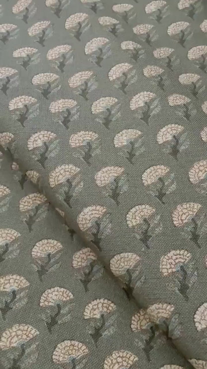 Small Scale Green Floral Block Print Fabric