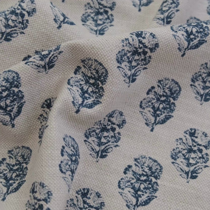Indigo Sand Block Floral Print Upholstery Fabric by the Yard – Artisan Vintage Floral Cotton