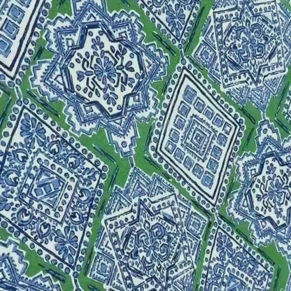 Blue Green Moroccan Tile Outdoor Fabric by the Yard | Weather Resistant Upholstery