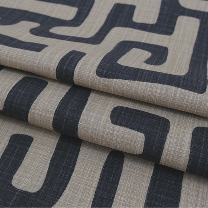 Tribal Maze Fabric by Yard Graphic Black Tan Abstract Print Slub Canvas