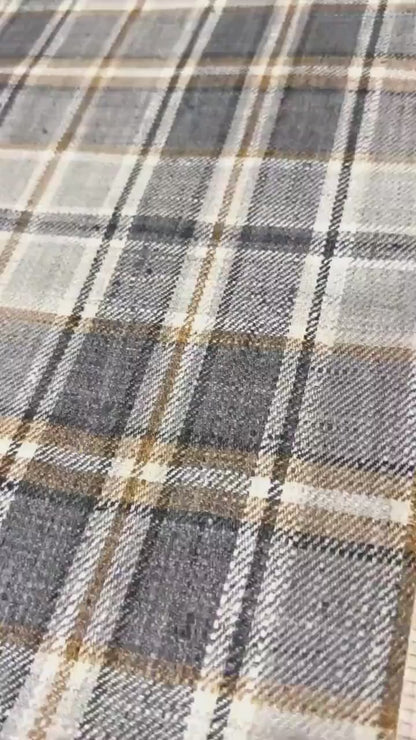 Archie Charcoal & Gold Tartan Plaid Fabric – 100% Recycled Polyester by the Yard for Upholstery, Pillows & Farmhouse Decor