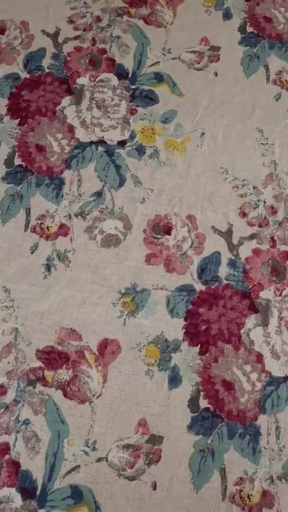 Elena Floral Linen Bouquet Print Fabric - Vintage-Inspired Nursery Decor