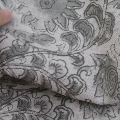 Gray Botanical Floral Fabric – Linen Cotton Blend for Drapery & Upholstery