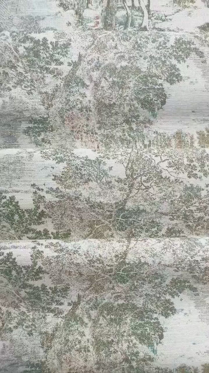 French Toile Fabric Scenic Landscape Print Duck Egg Blue