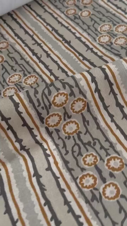 Taupe Terracotta Floral Vine Fabric- Vintage Botanical Cotton by the Half Yard