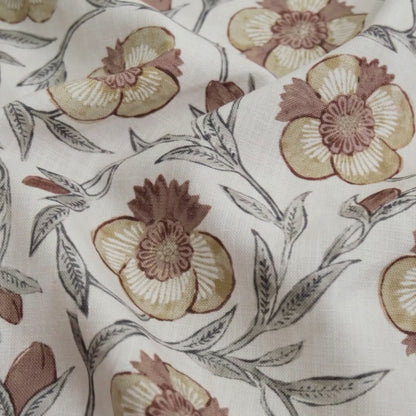 Aveline Turmeric Rust Yellow Floral Print Fabric- Designer Window Drapery & Upholstery