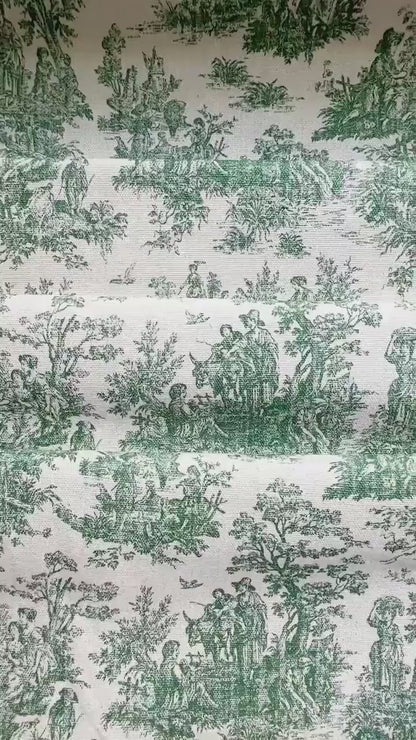Green Toile Cotton Fabric Pastoral Landscape