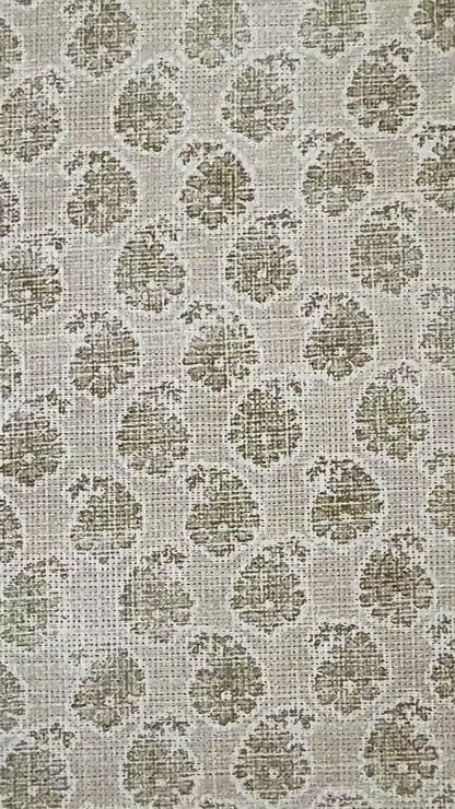 Nerala Chai Small-Scale Floral Block Print Fabric- Taupe Beige