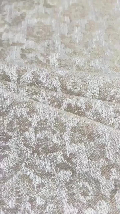 Lunara Oat Beige Woven Floral Damask Fabric- Luxury Upholstery & Table Linen