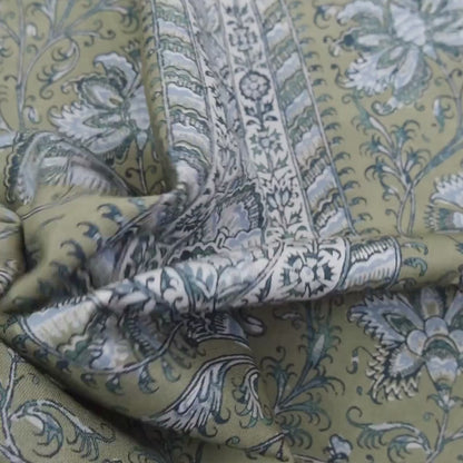 Green Botanical Paisley Fabric Tree Of Life Design