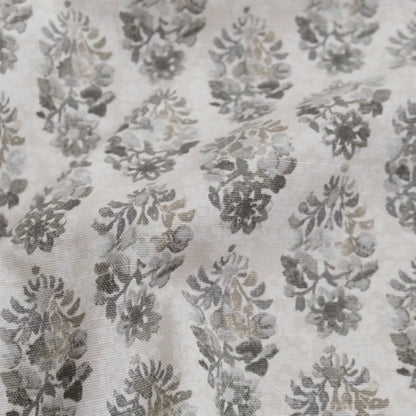 Stone Neutral Block Print Cotton Fabric- Gray Floral Canvas by the Yard for Upholstery & Decor