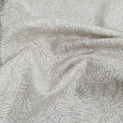 Taupe Bird Print Linen Cotton Fabric by the Yard – Artisan Neutral Upholstery & Drapery Textile