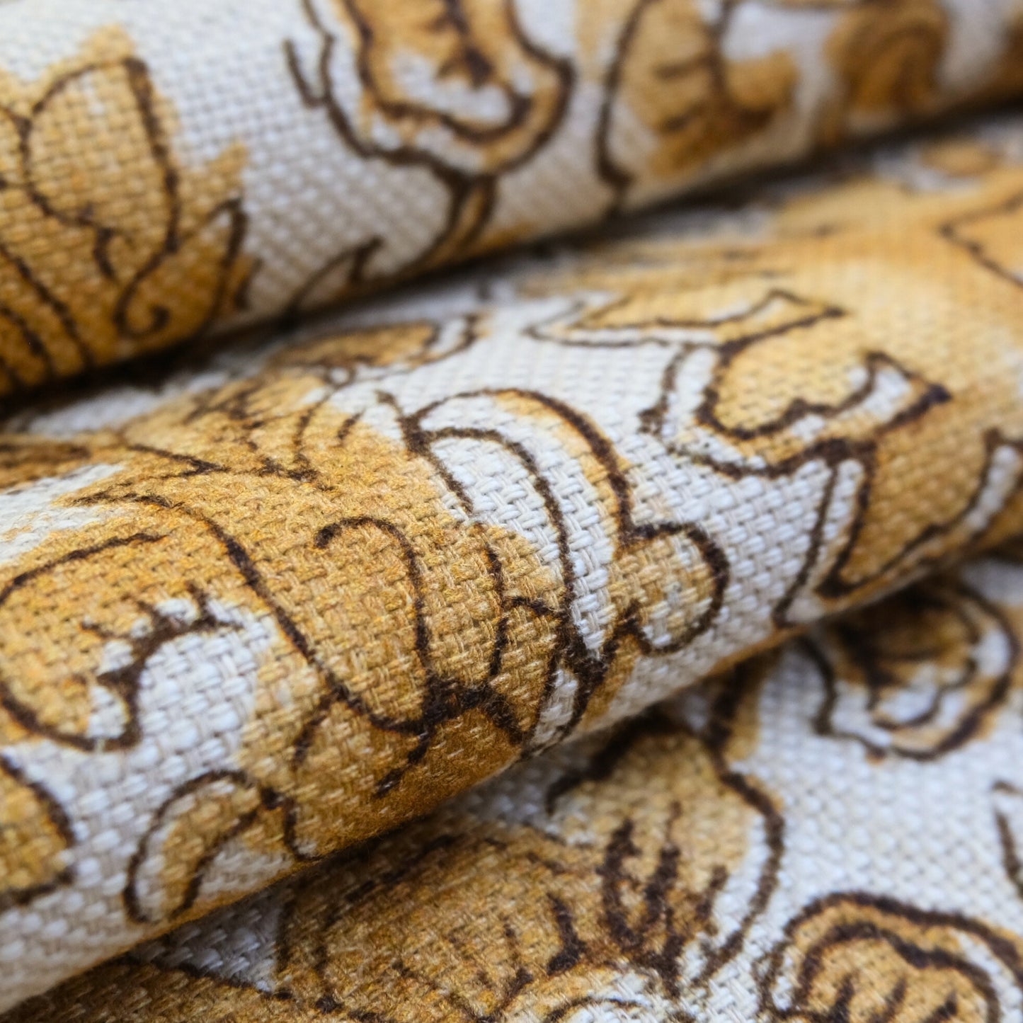 Sunvine Amber Gold Floral Print Fabric- French Country Home Decor