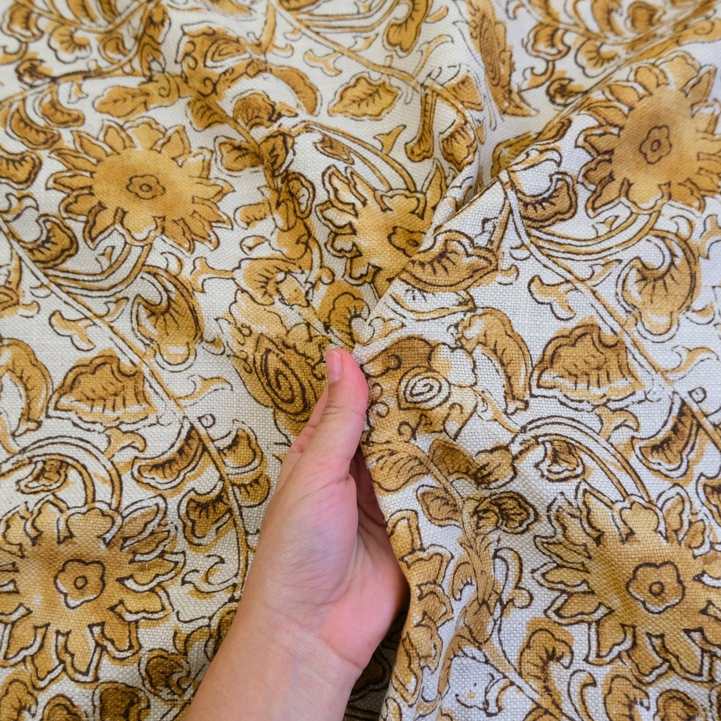 Sunvine Amber Gold Floral Print Fabric- French Country Home Decor