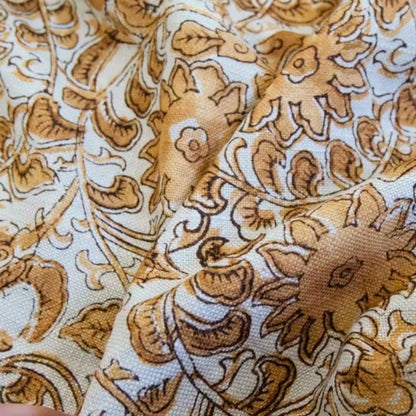 Sunvine Amber Gold Floral Print Fabric- French Country Home Decor