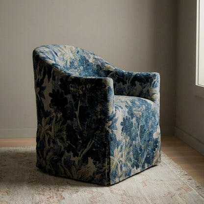 Blue Green Leaves Forest Fabric