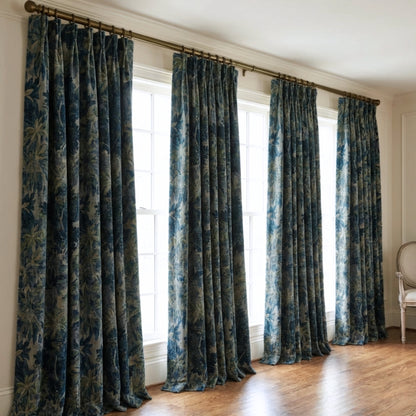 Blue Green Leaves Forest Fabric