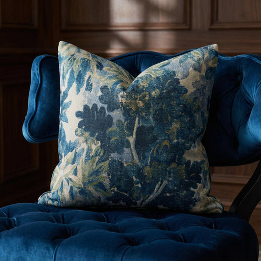 Blue Green Leaves Forest Fabric